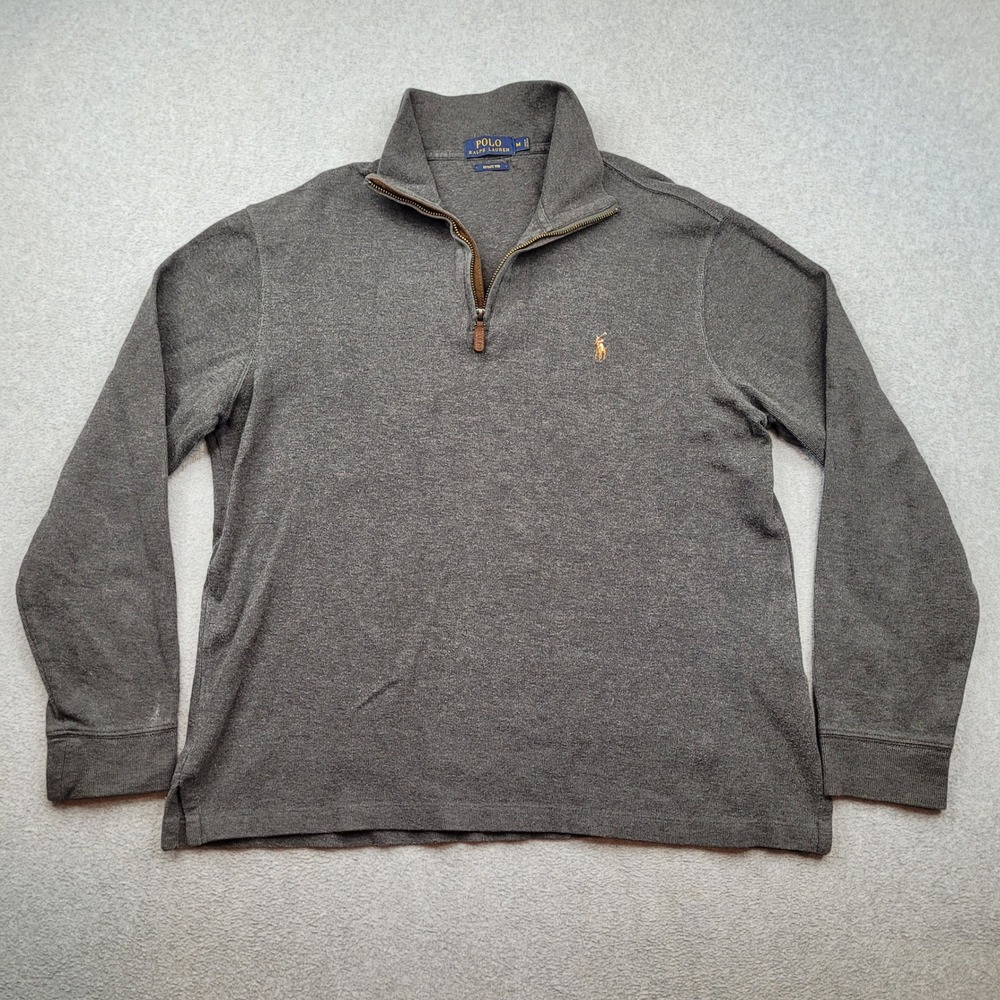 Polo Ralph Lauren Quarter Zip Pullover Mens Medium Gray Estate Rib Cotton